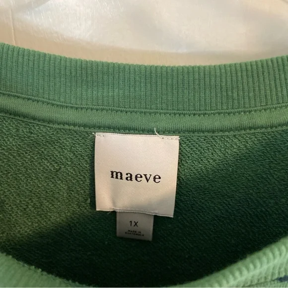 Maeve Sketchy Floral Sweatshirt Women’s 1X Green & Blue Allover Printed Crew - Picture 6 of 8